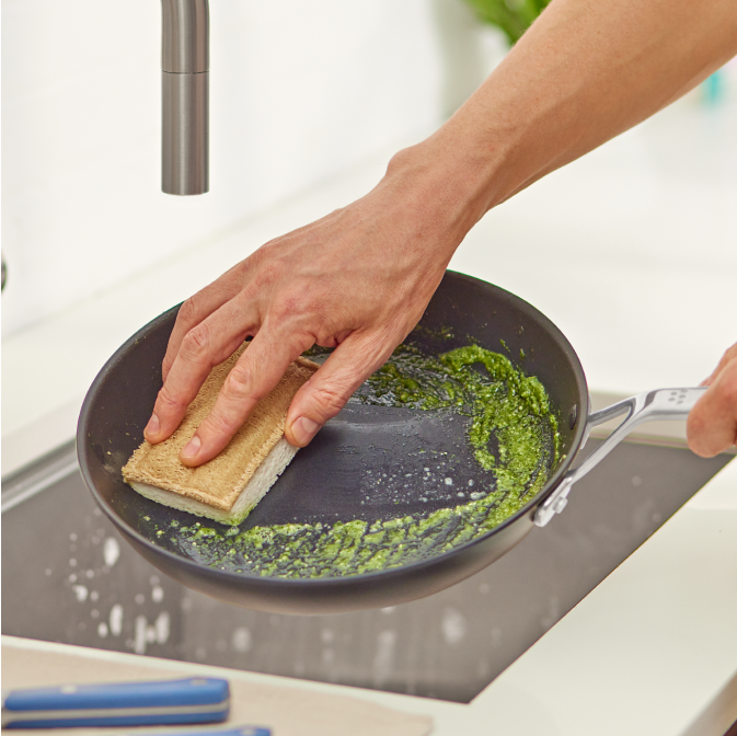 Hand washing a Misen Nonstick Pan