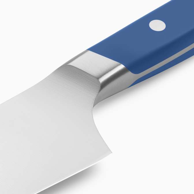The sloped bolster on the Misen Chef's knife provides more room for your fingers to form a proper "pinch grip".