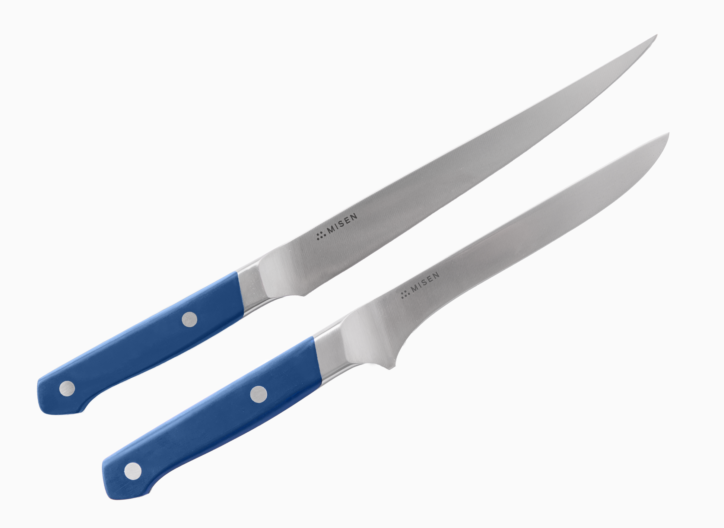The Misen Surf & Turf Set in blue comes with one Boning Knife and one Fillet Knife. 