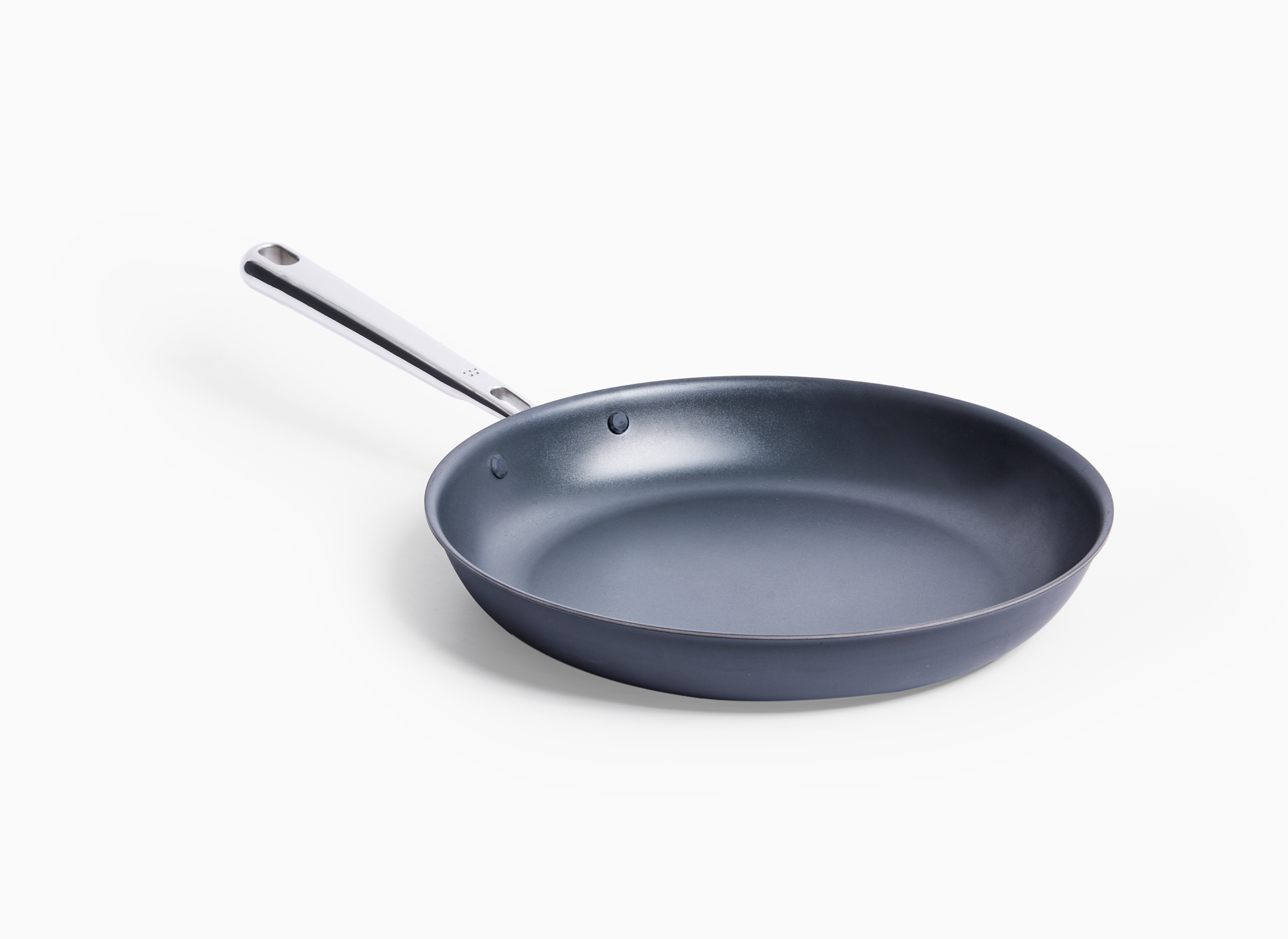 An 8 inch Misen Carbon Nonstick™ Frying Pan with a silver handle is shown on a white background, angled slightly to the right.
