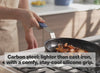 Carbon steel: lighter than cast iron, with a comfy, stay-cool silicone grip.